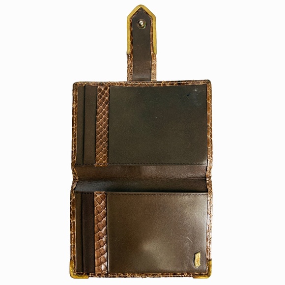 Judith Leiber Wallet Snakeskin Leather Small Card Holder Bifold Vintage Rare - Picture 7 of 8